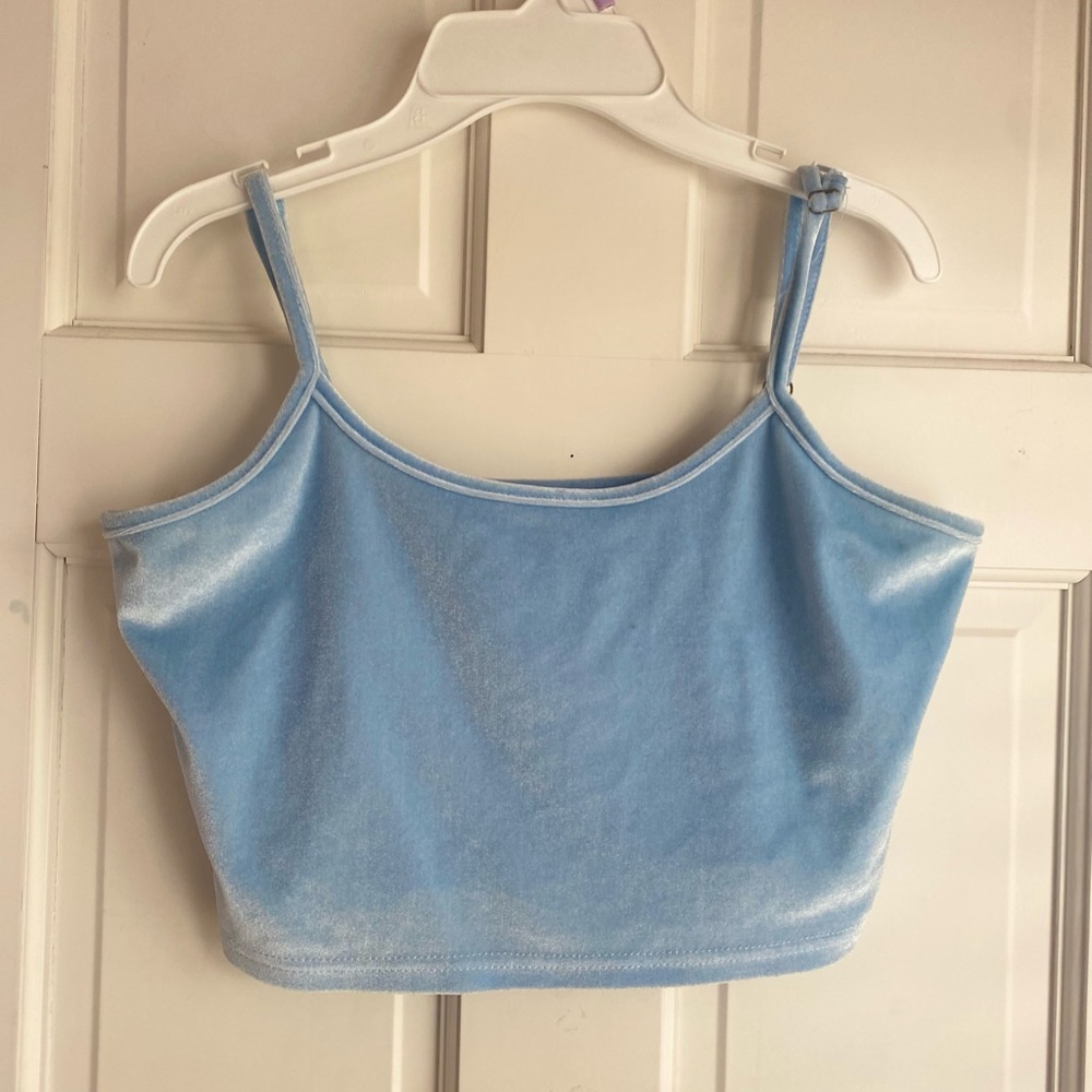 Lightly used light blue velvet cropped tank size medium